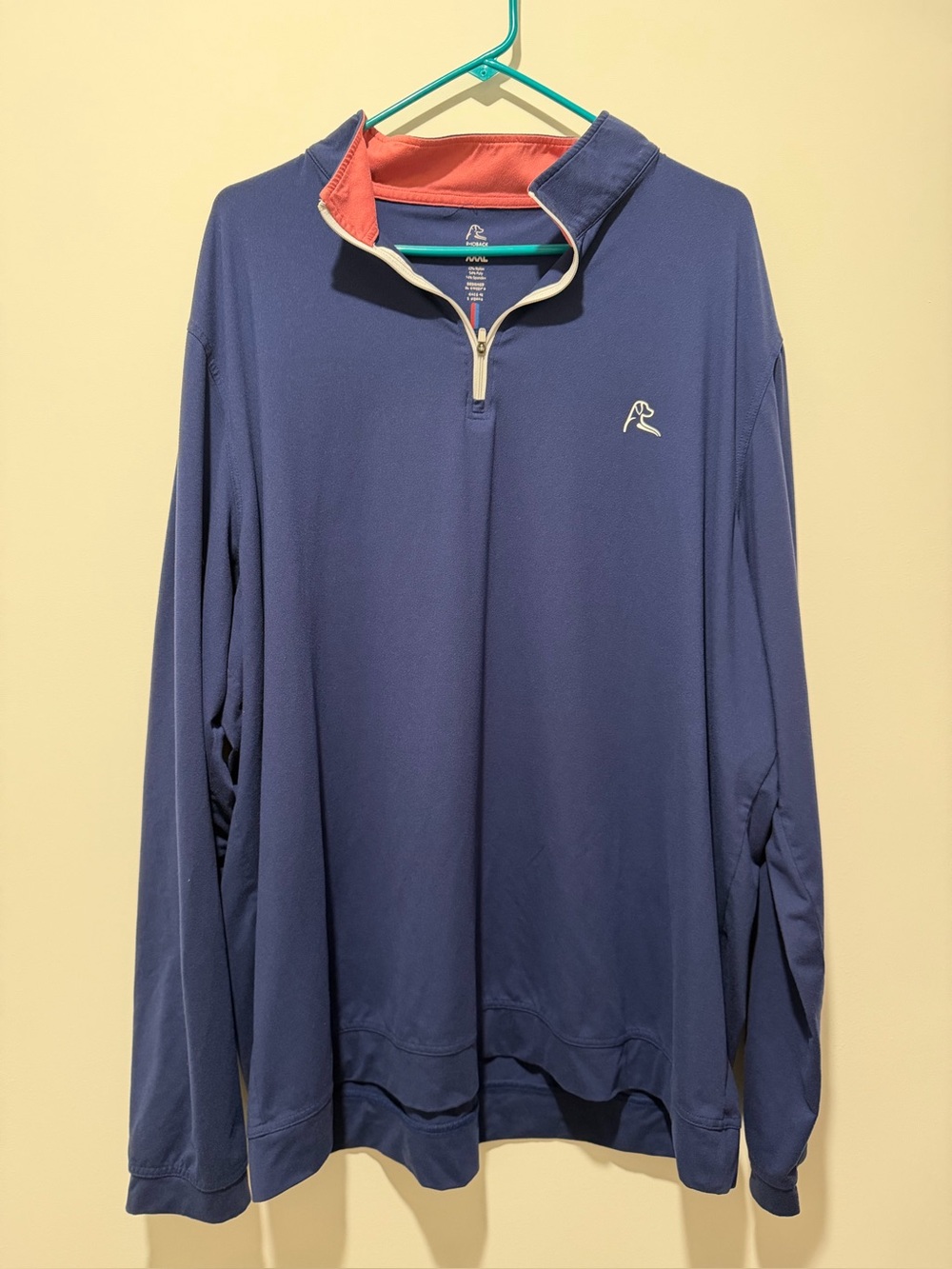 Rhoback Men's Blue Quarter-Zip Pullover with Coral Trim Size XXXL